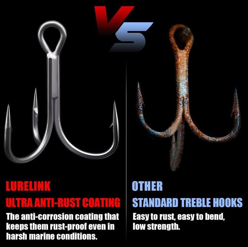 LURELINK Fishing-Treble-Hooks-5X-Extra-Strong-Heavy-Duty Ultra Anti-Rust Bulk Hooks for Saltwater and Freshwater Fishing Sizes 5/0 to #8 - Image 4